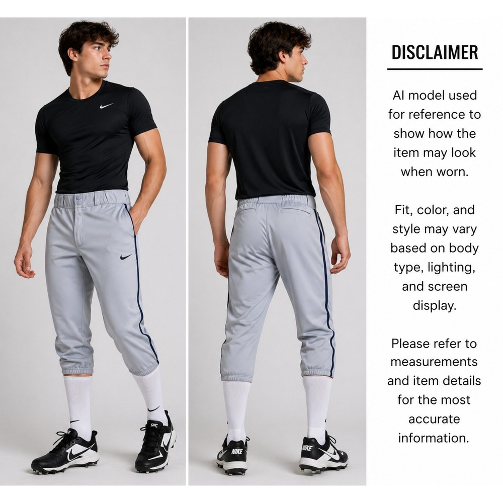 Nike Team Men's Grey Baseball Pants Navy Blue Stripe Elastic Cuff Size Large Y2K